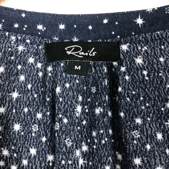 Rails Jasmine Star Print Mini Dress Navy Nova Size Medium Smocked Long Sleeve - Picture 5 of 12